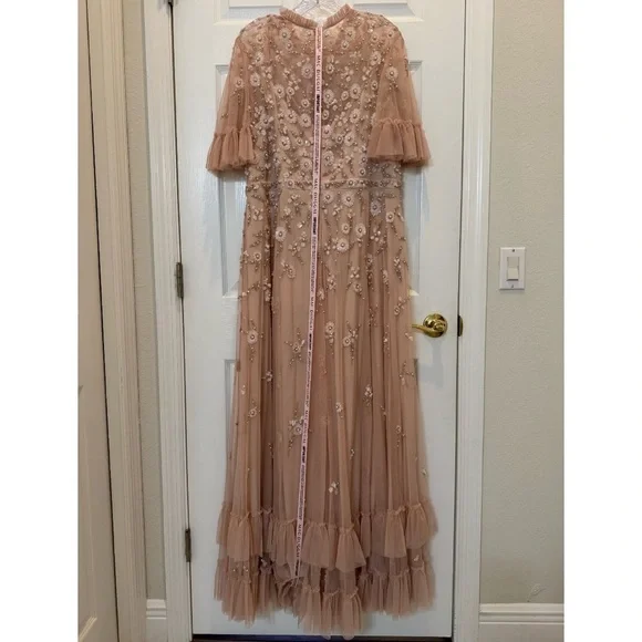 Mac Duggal 9199 Ruffled Floral Embellished Flutter Sleeve A-Line Gown Sz 16 NWT - Picture 5 of 12